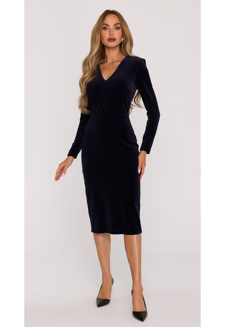 Rochie din velur cu decolteu in V