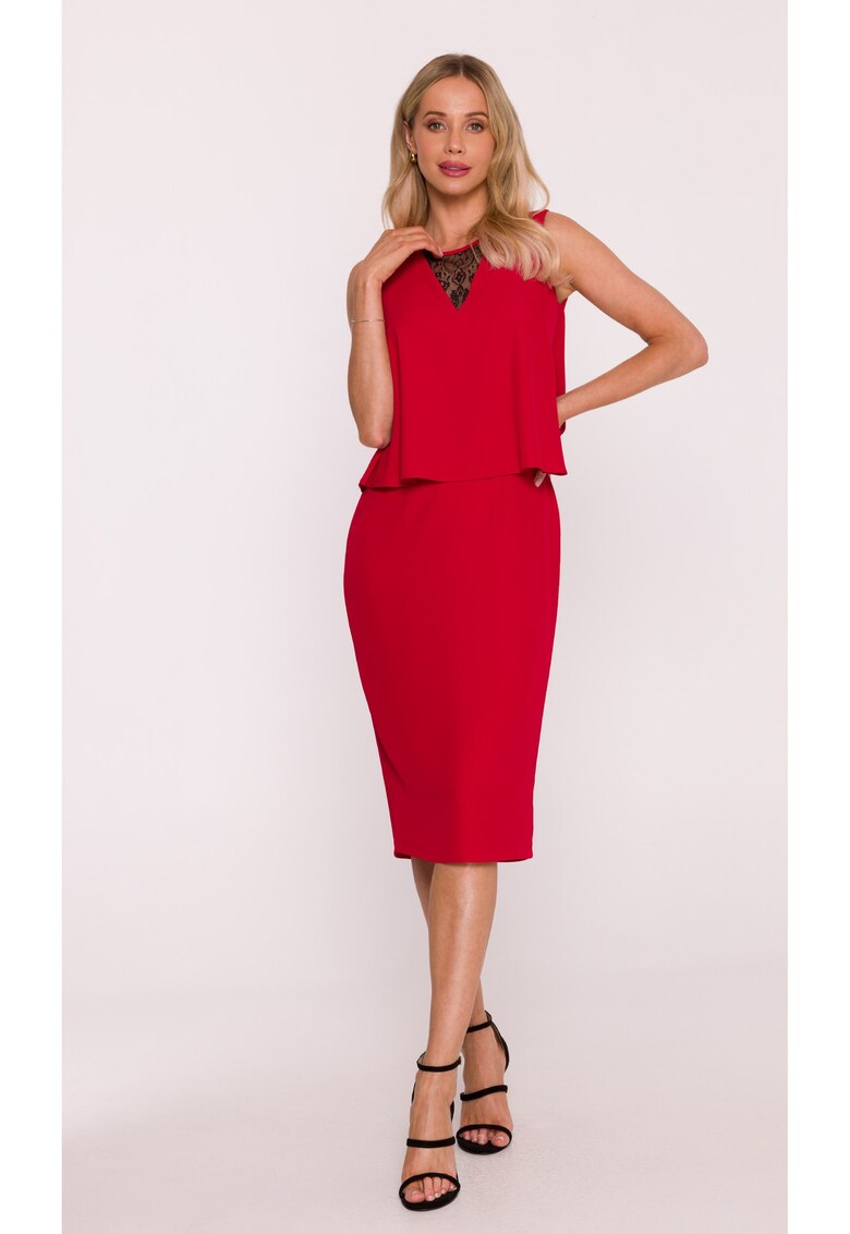 Rochie eleganta cu top dublu si insertie de dantela - burgundy