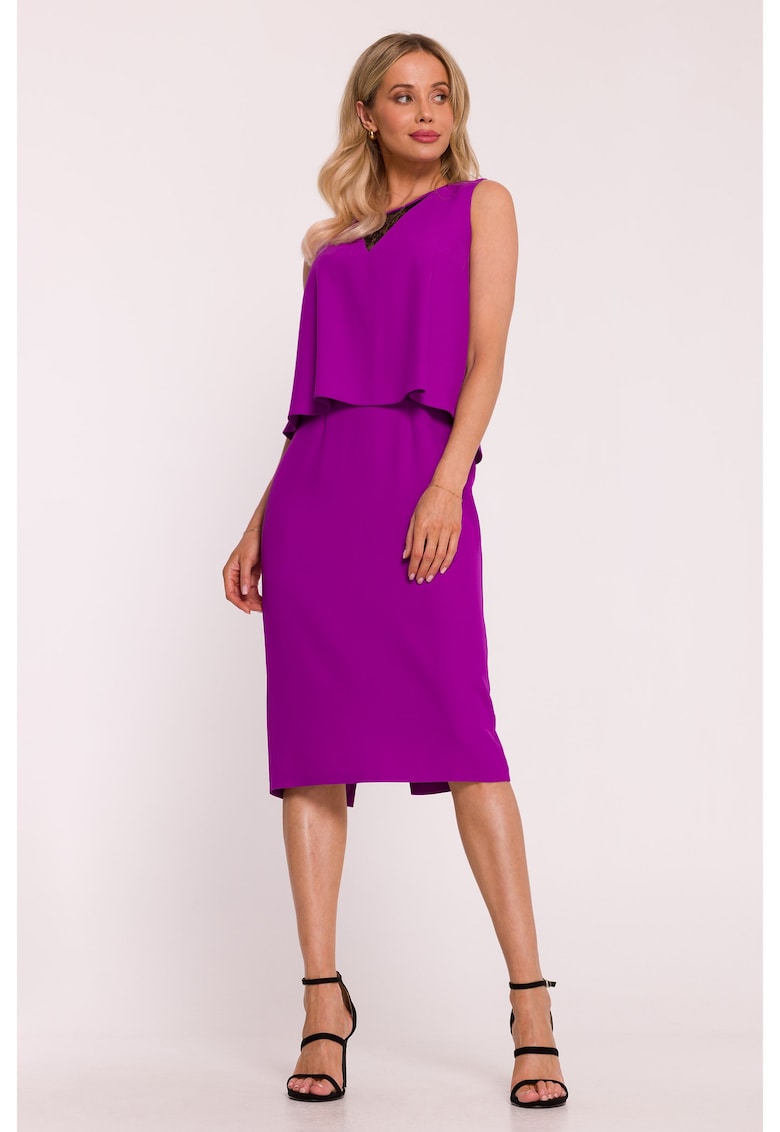 Rochie eleganta cu top dublu si insertie de dantela - lavanda - Violet
