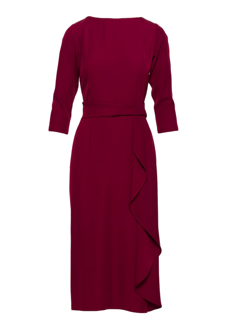 Rochie midi cu volan decorativ - Visiniu