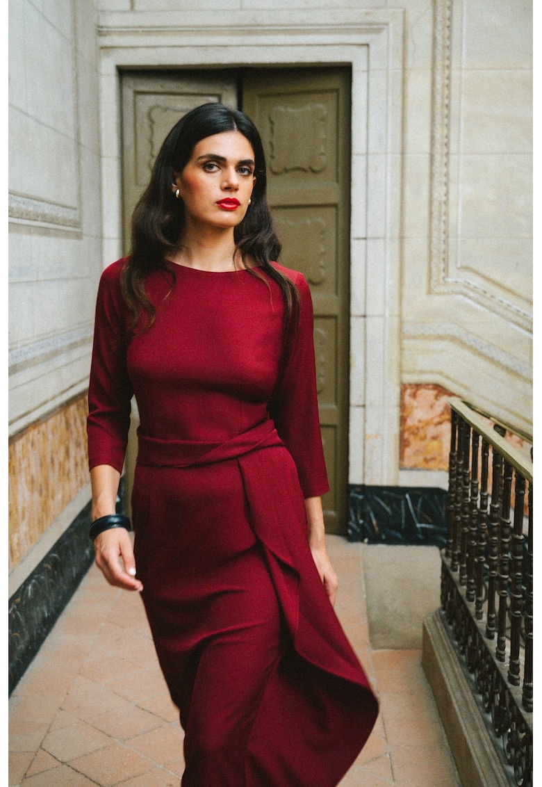 Rochie eleganta cu volan decorativ - burgundy - Visiniu