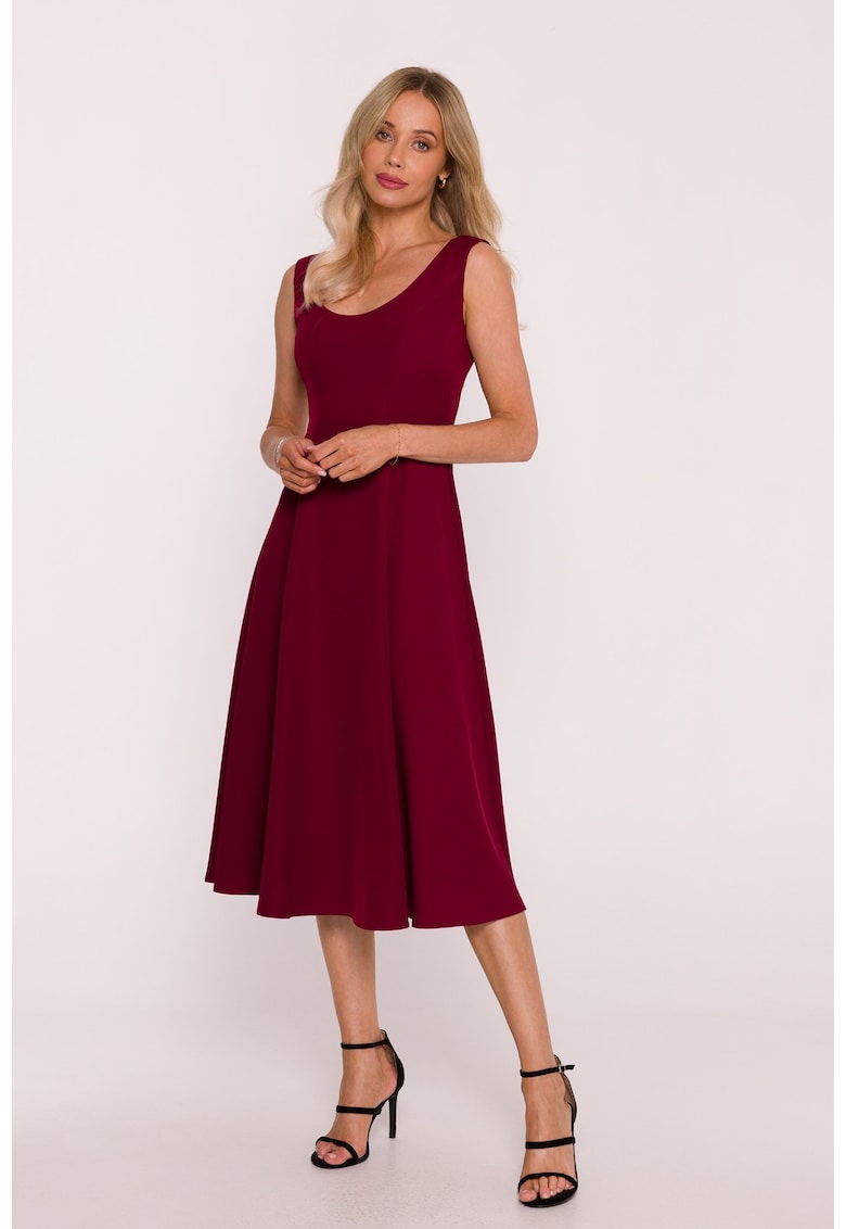 Rochie midi evazata fara maneci - Visiniu