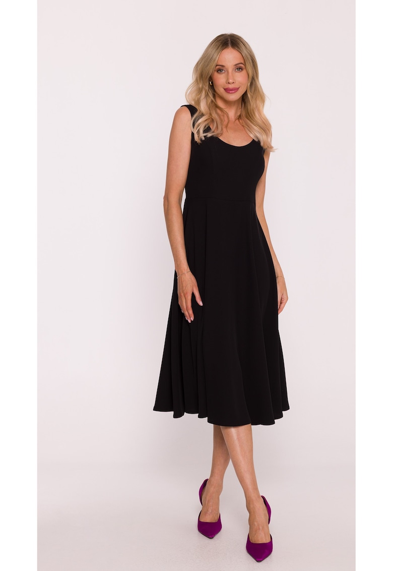 Rochie midi evazata fara maneci - Negru