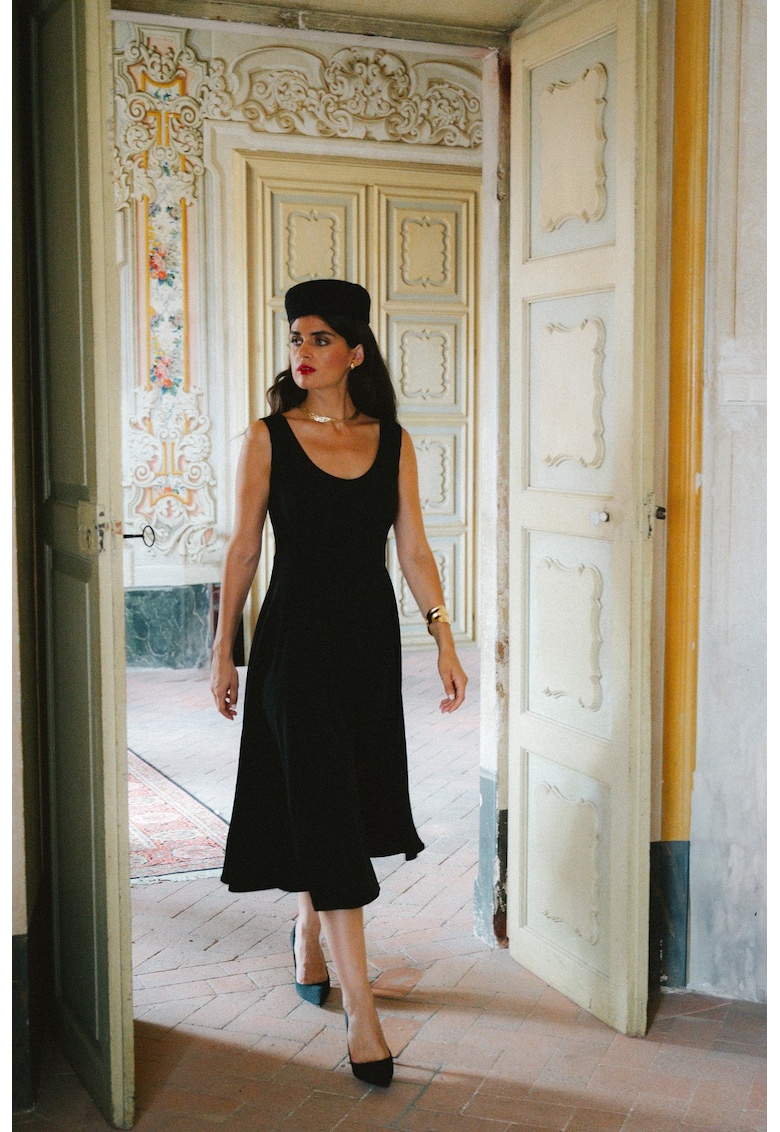 Rochie midi evazata fara maneci - negru - Negru