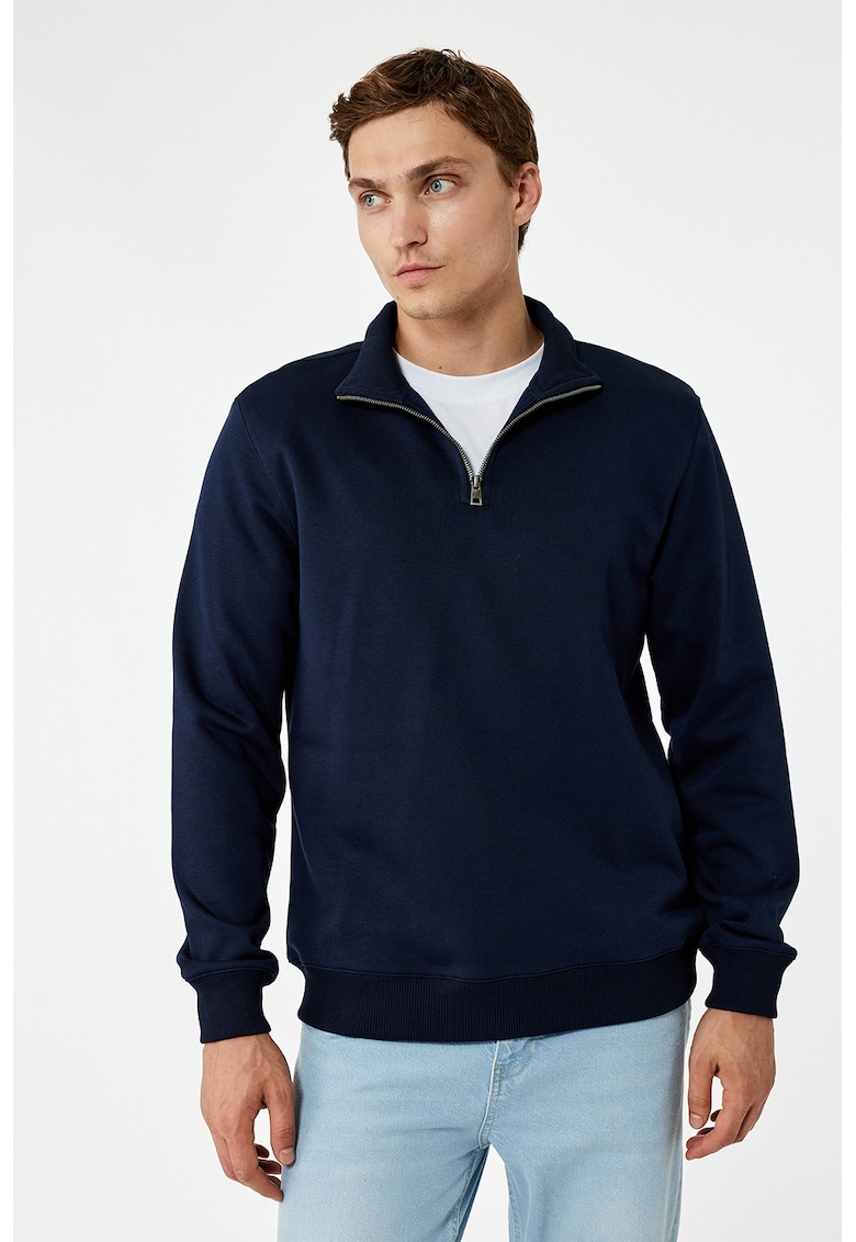 Bluza de trening cu fenta cu fermoar si model uni