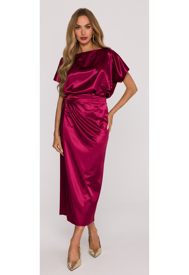 Rochie din satin cu cordon - Visiniu