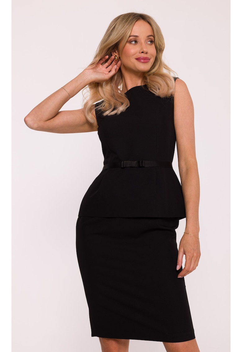 Rochie creion cu curea si basca - negru