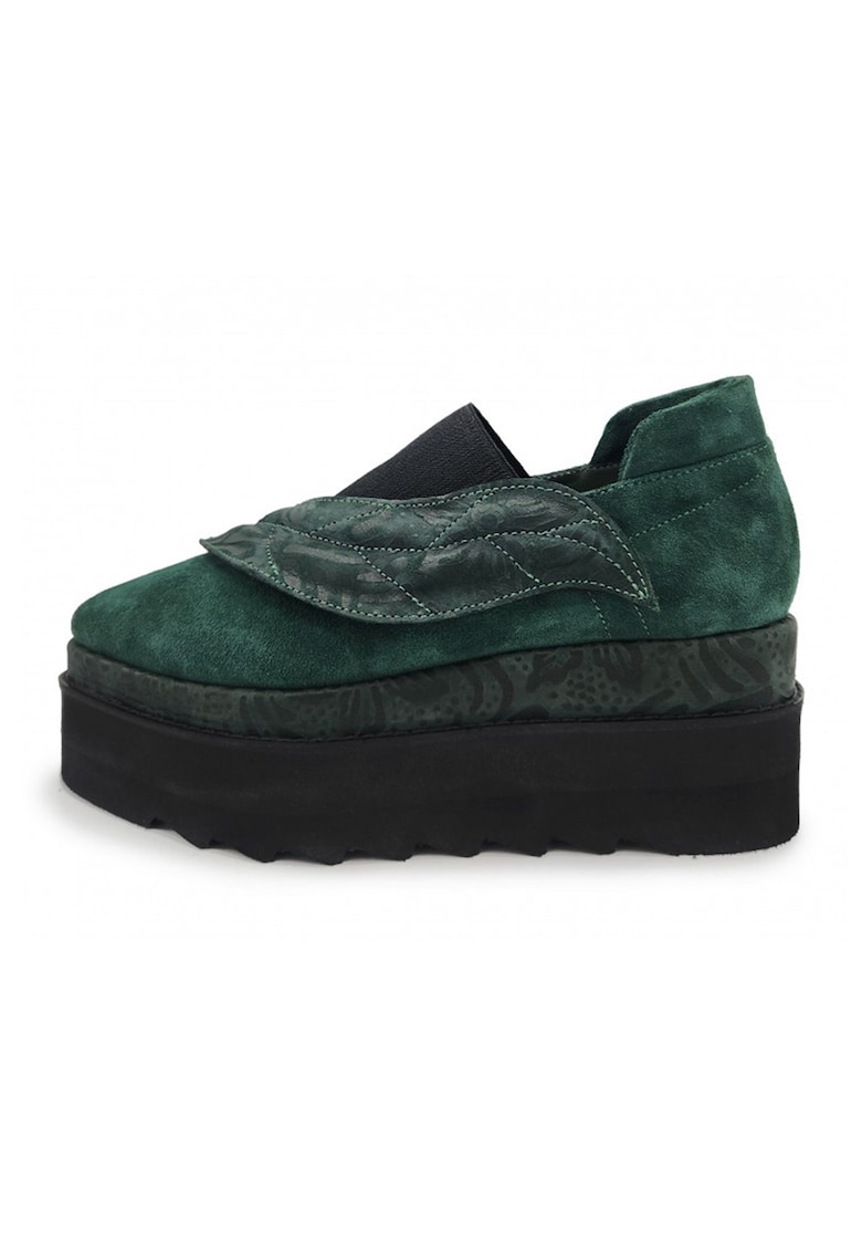 Pantofi wedge slip-on de piele intoarsa cu bareta elastica