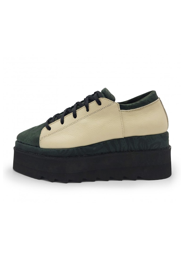 Pantofi casual wedge de piele si piele intoarsa