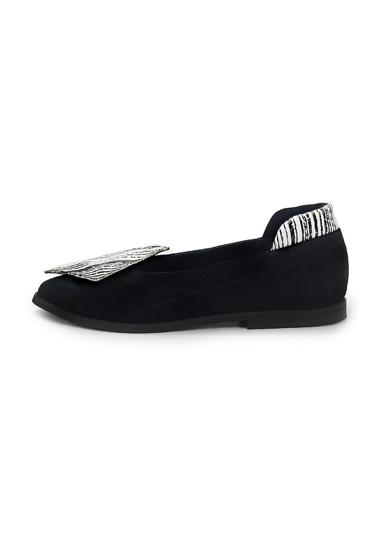 Pantofi de piele intoarsa cu talpa plata - Alb/Negru
