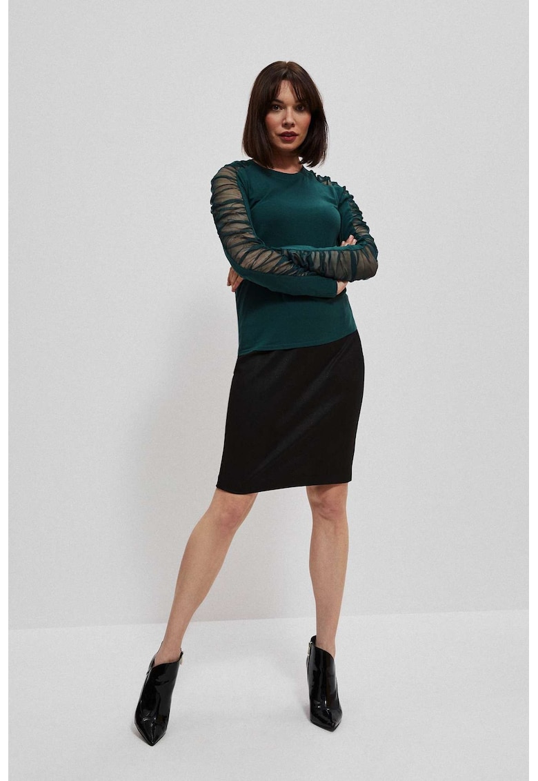 Bluza cu Maneci Translucide Smarald - Verde inchis