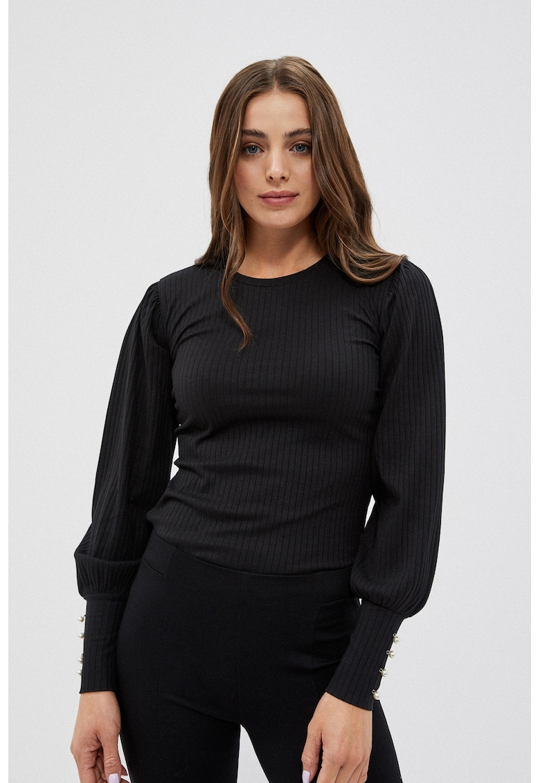 Bluza neagra cu guler semi-inalt si nasturi pe maneci - Negru