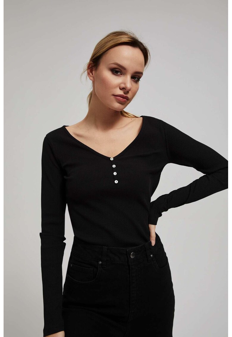 Bluza texturata cu butoane - Negru