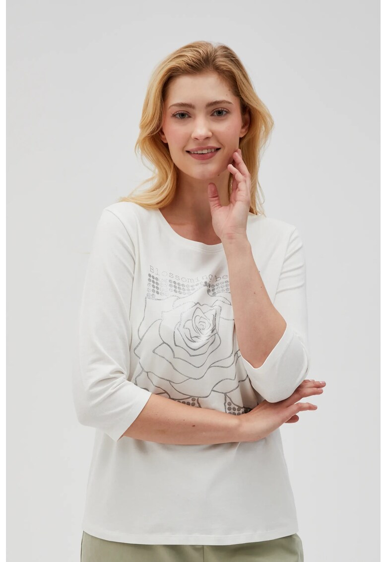 Bluza alba cu imprimeu si maneci 3/4 - Alb