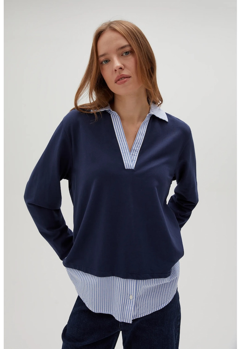 Bluza albastra inchis cu guler - Bleumarin