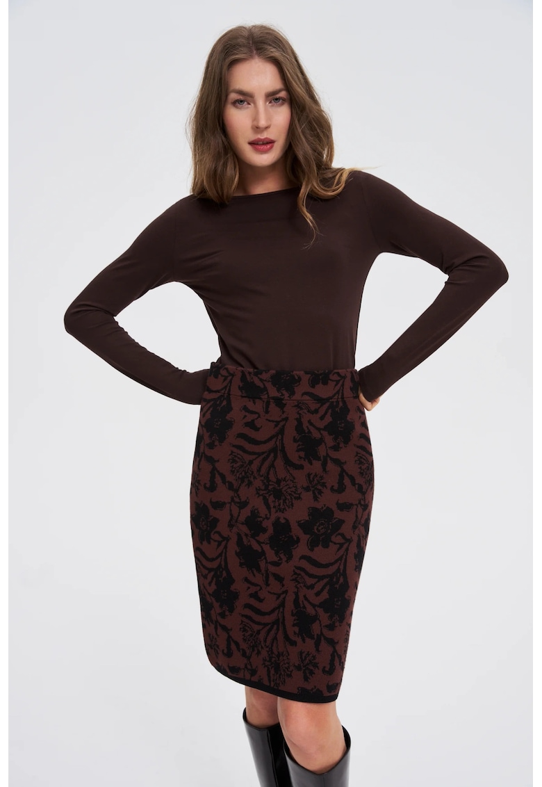 Bluza ajustata din bumbac cu maneci lungi - maro - Maro