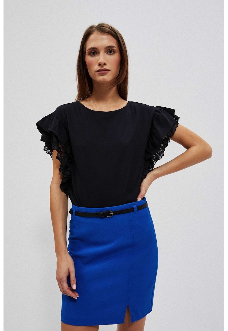 Bluza neagra cu volane pe umeri - Negru