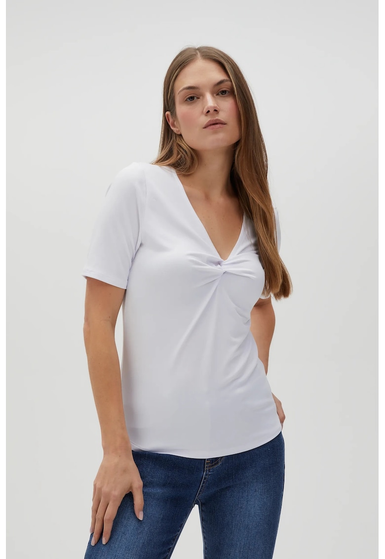 Bluza alba cu decolteu decorativ - Alb