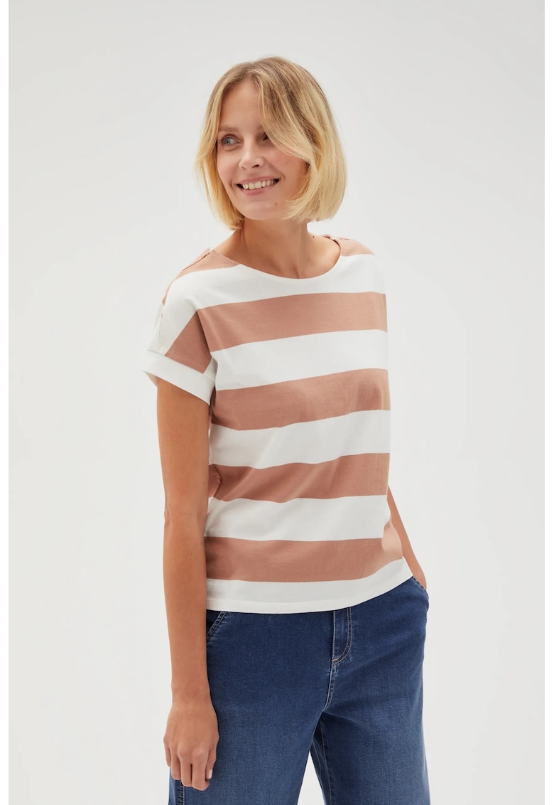 Bluza bej cu dungi si maneci scurte - Maro deschis