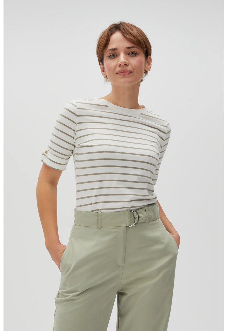 Bluza stripata cu decolteu rotund oliv - Verde