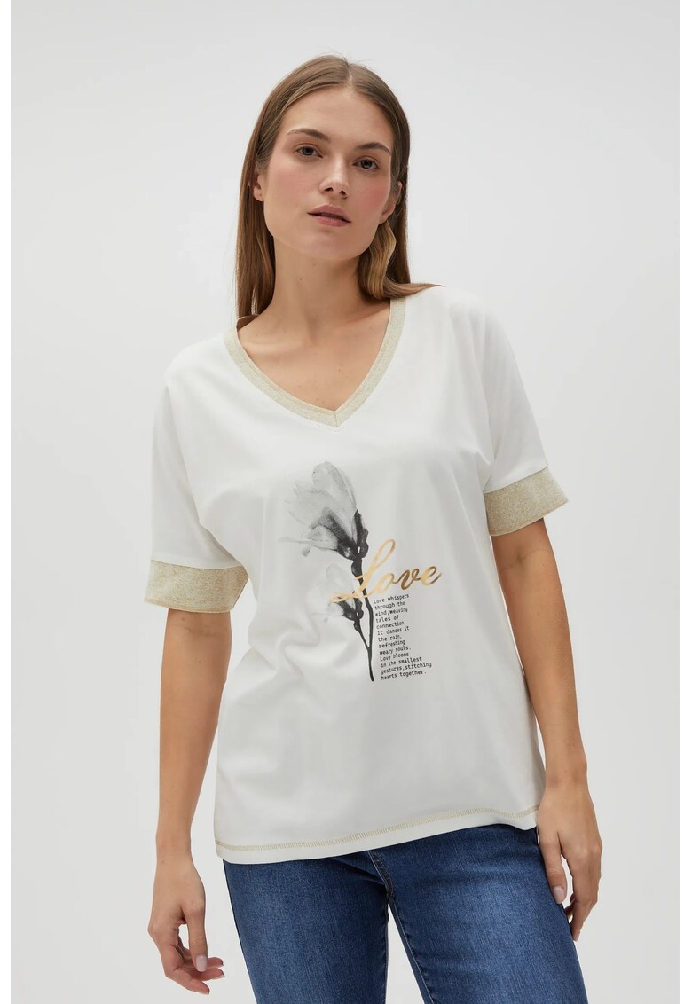 Bluza alba din bumbac cu imprimeu - Alb murdar