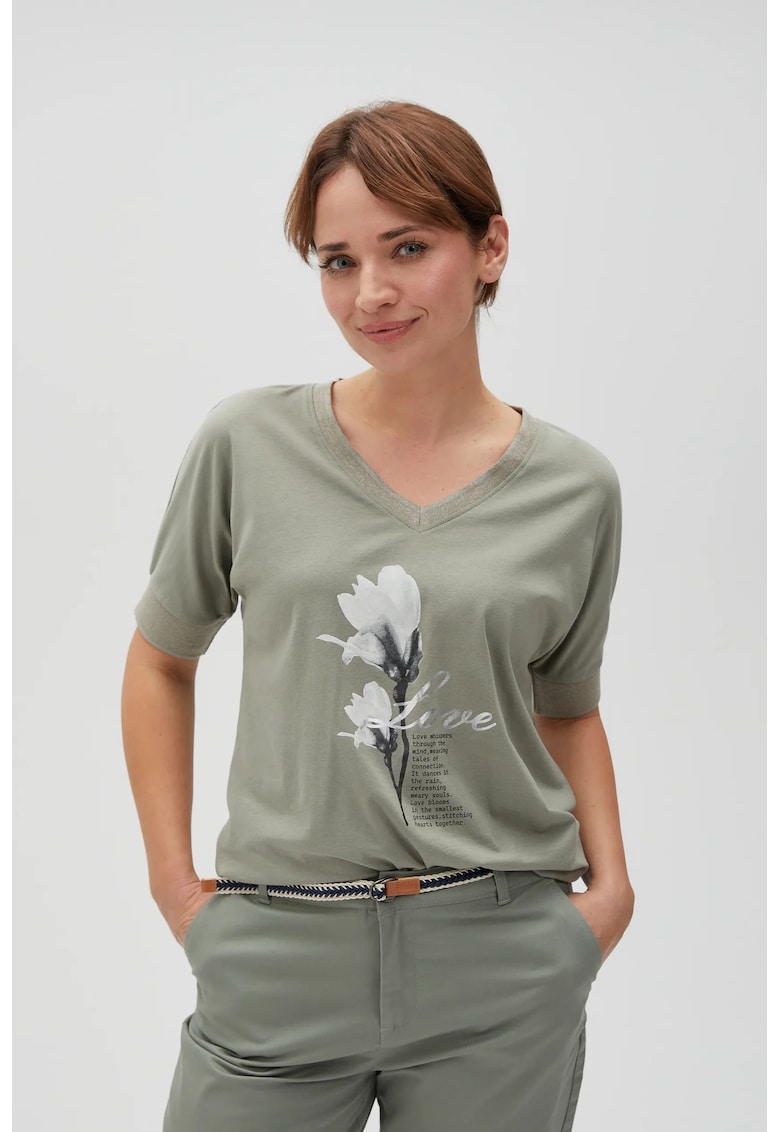 Bluza din bumbac cu imprimeu verde masliniu - Verde