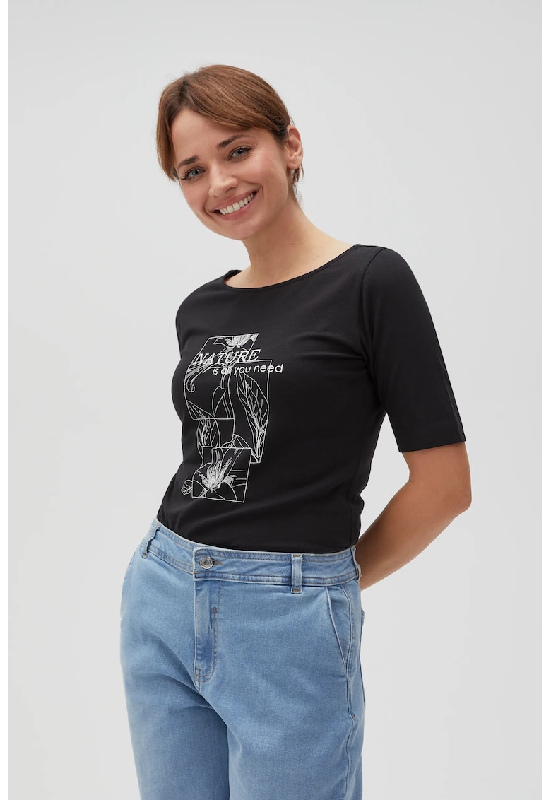 Tricou negru cu imprimeu si text - Negru