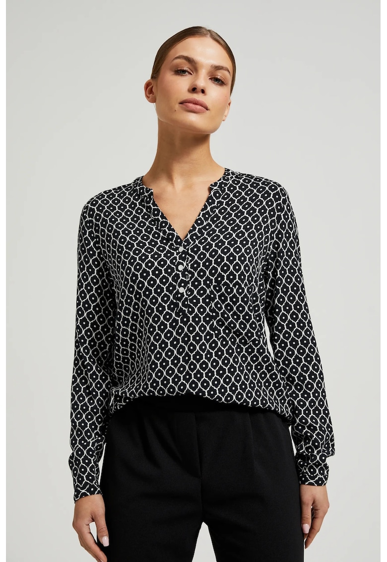 Camasa neagra din viscoza fara guler - Negru