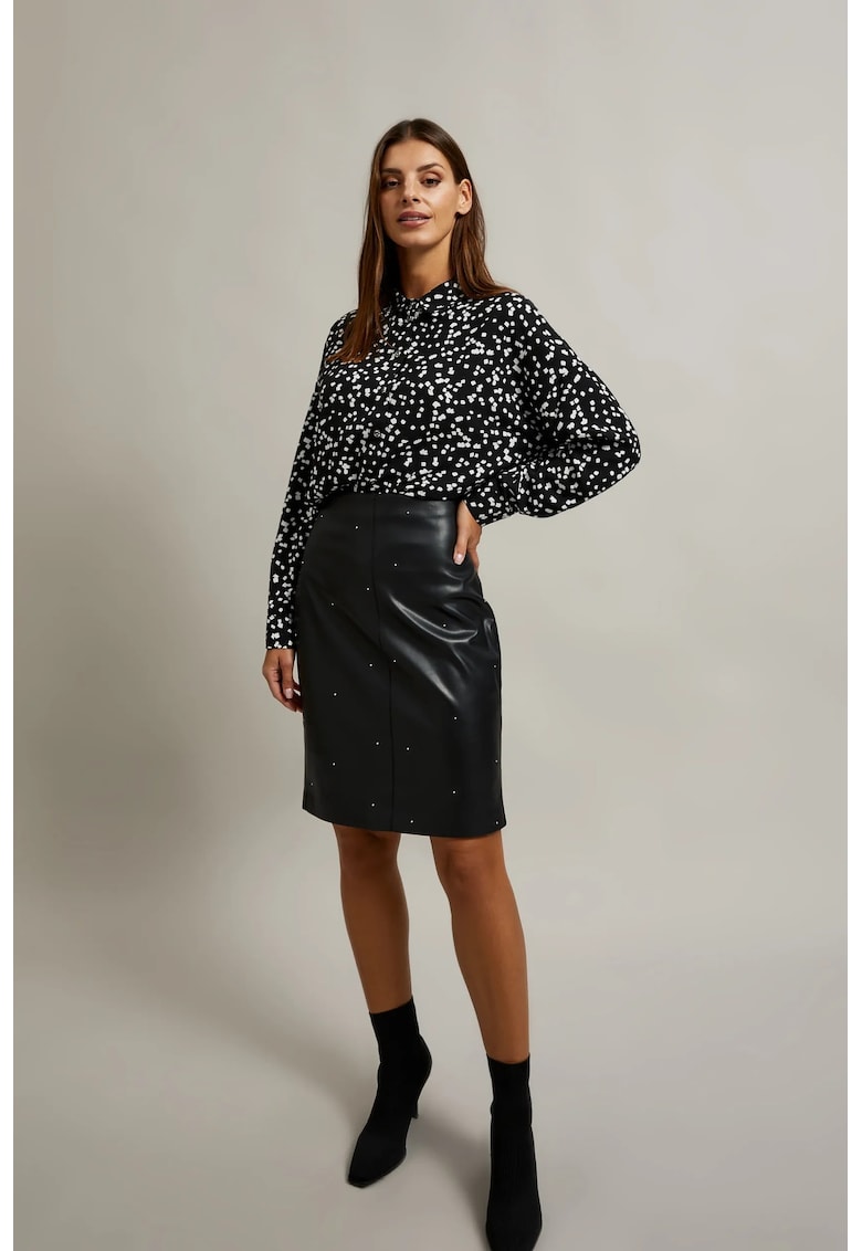 Camasa neagra cu imprimeu si guler - Negru