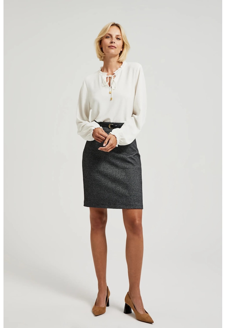 Camasa alba cu decolteu legat si maneci bufante - Alb