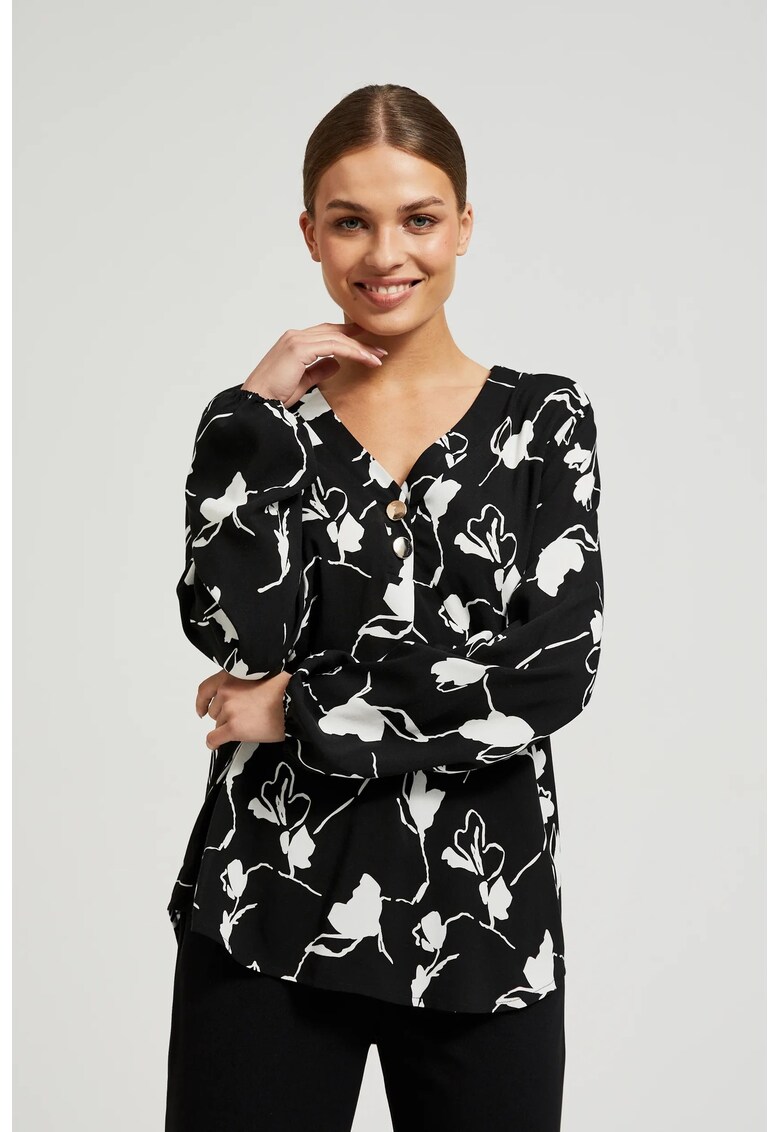 Camasa neagra cu imprimeu floral - Negru