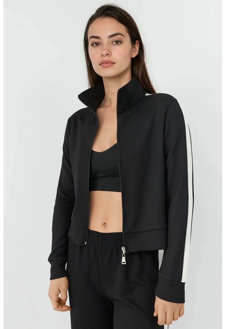 Hanorac dama jacheta sport cu guler tip tunica - negru - tricot