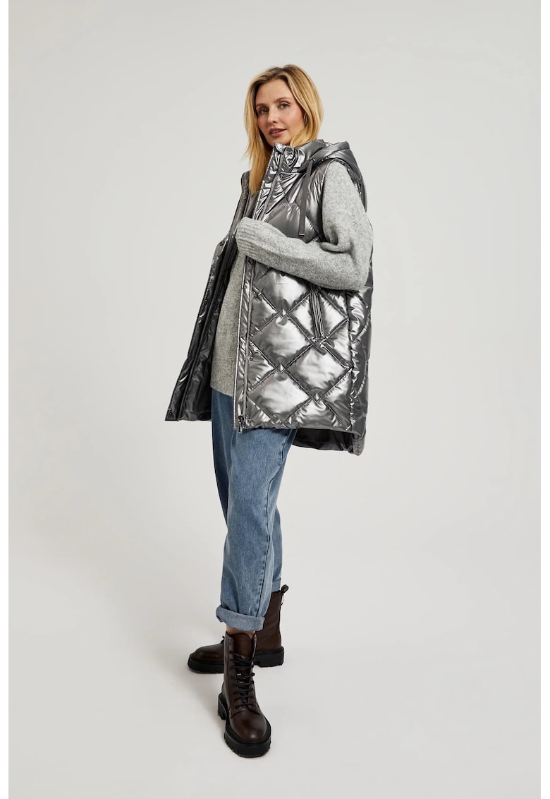 Vesta cu gluga quilted argintie - Gri