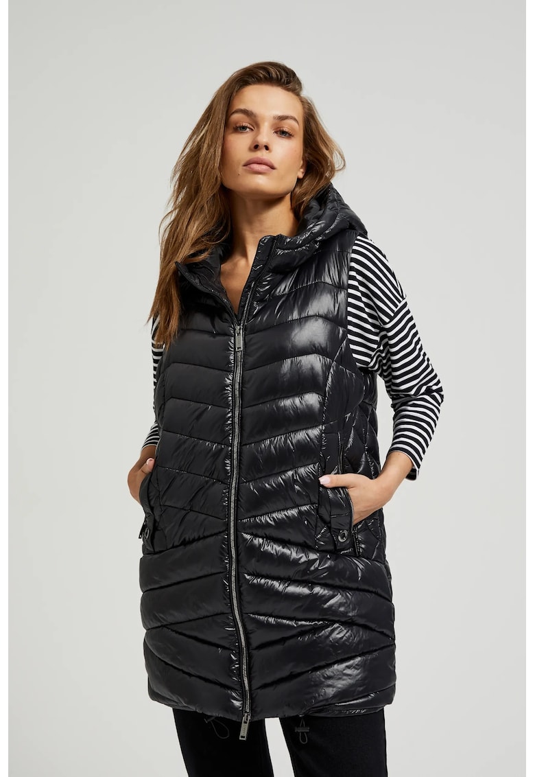 Vesta cusuta neagra cu fermoar - Negru