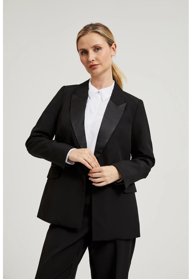Blazer Elegant cu Rever Decorativ Negru - Negru