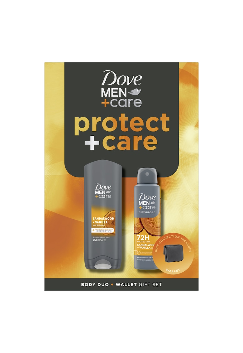 Set Cadou Men Protect+Care: Gel de dus Sandalwood - 250 ml + Spray Sandalwood - 150 ml + Portofel