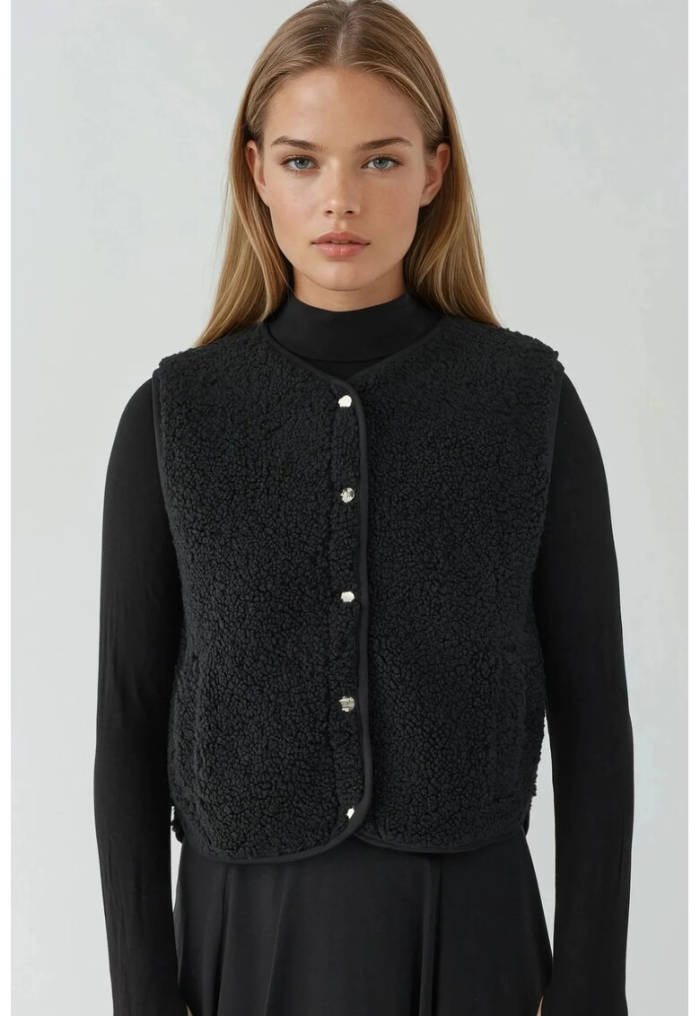 Vesta guler rotund - texturata - neagra