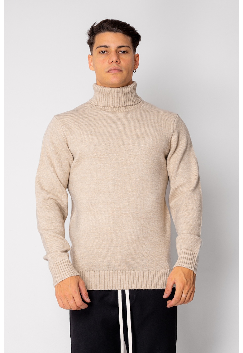 Pulover cu guler inalt Light Beige 19076 - Bej deschis