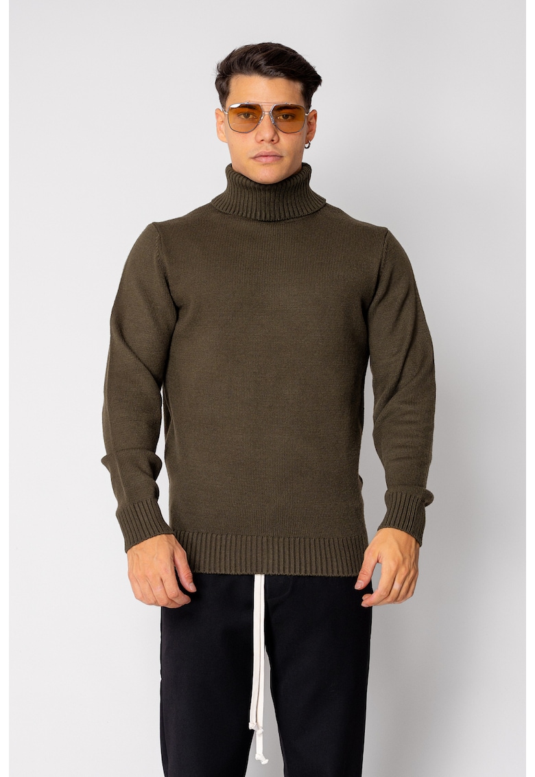 Pulover cu guler inalt Kaki 19077 - Kaki