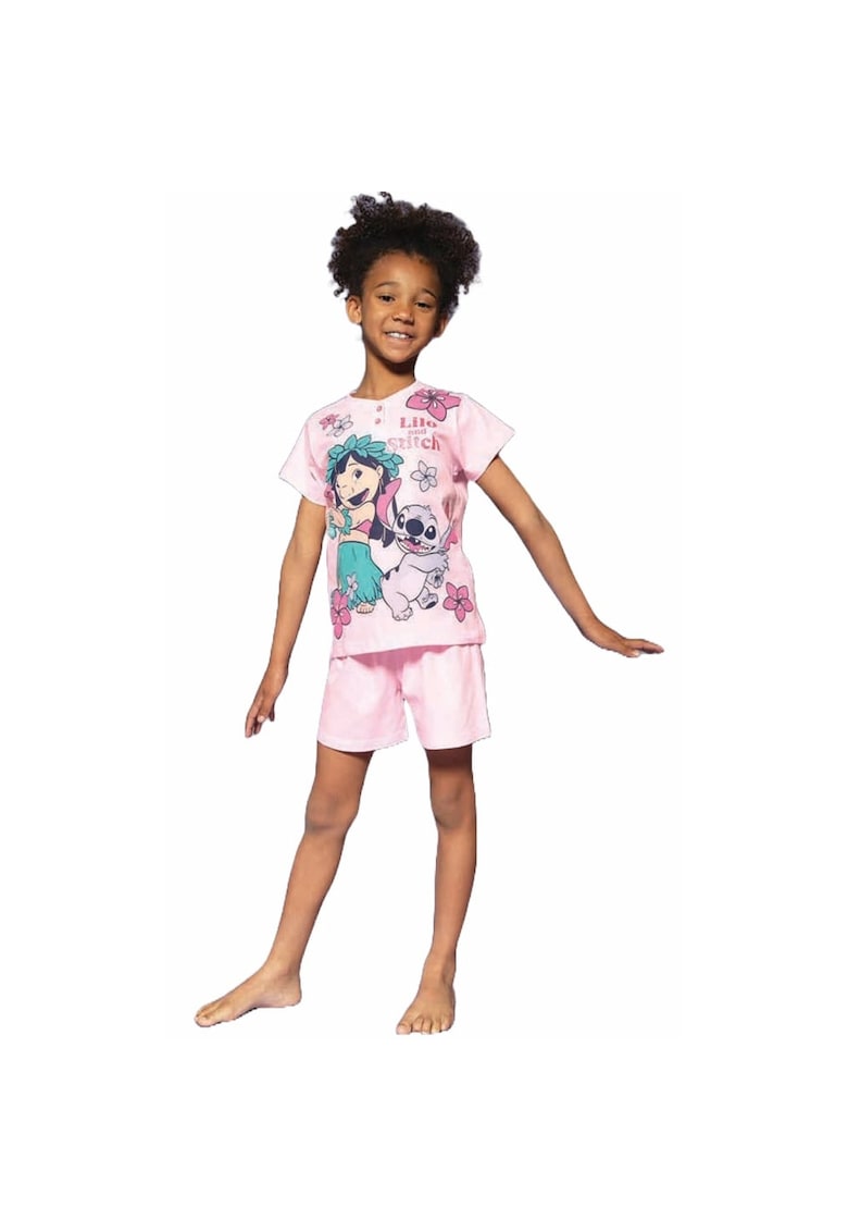 Pijama scurta cu imprimeu cu Lilo & Stitch