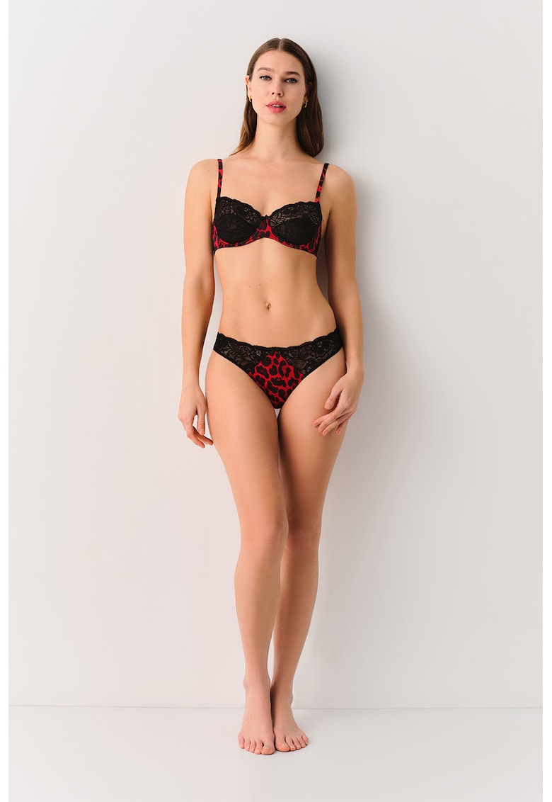 Sutien din dantela cu detalii cu animal print