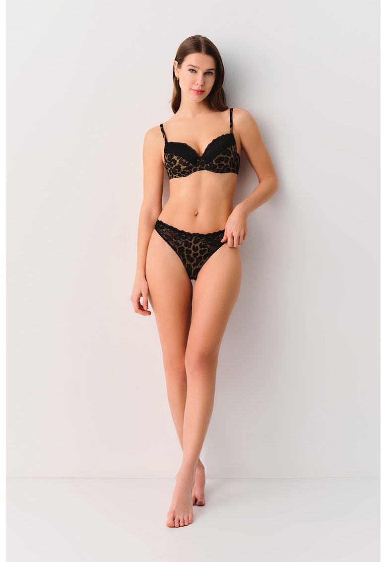 Sutien din dantela cu detalii cu model animal print
