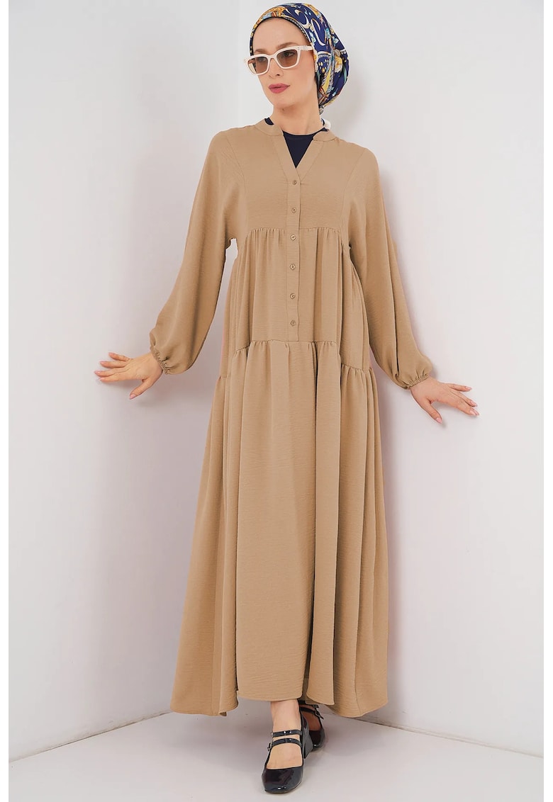 Rochie Maxi - HiCCUP - Relaxed Fit - guler in V - maro castor - textil