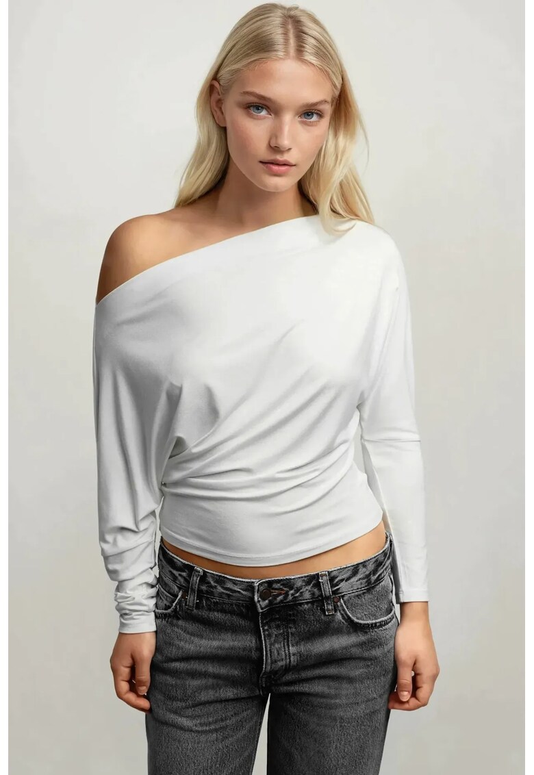 Tricou dama - tricotat elastic - maneca lunga - ecru - jerseu