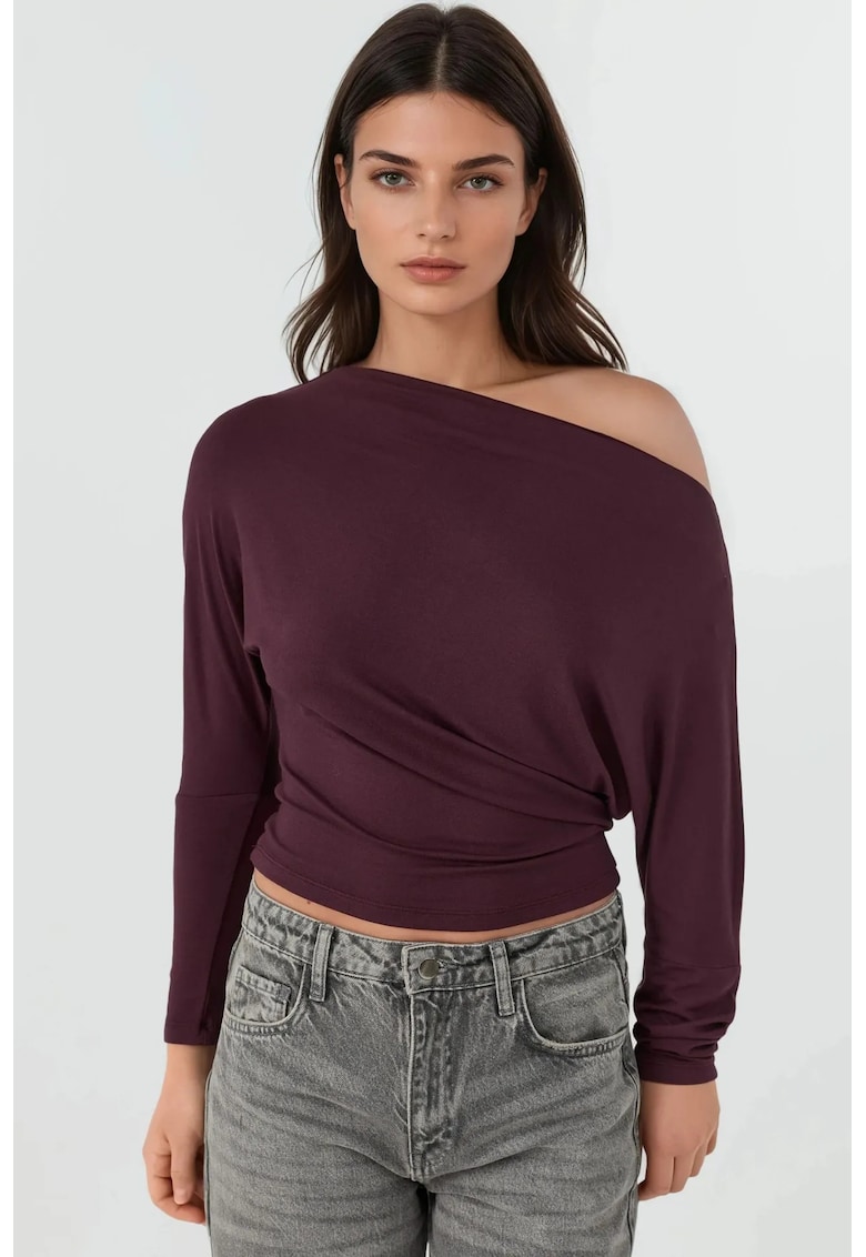 Tricou dama - tricotat elastic - maneca lunga - mov - jerseu