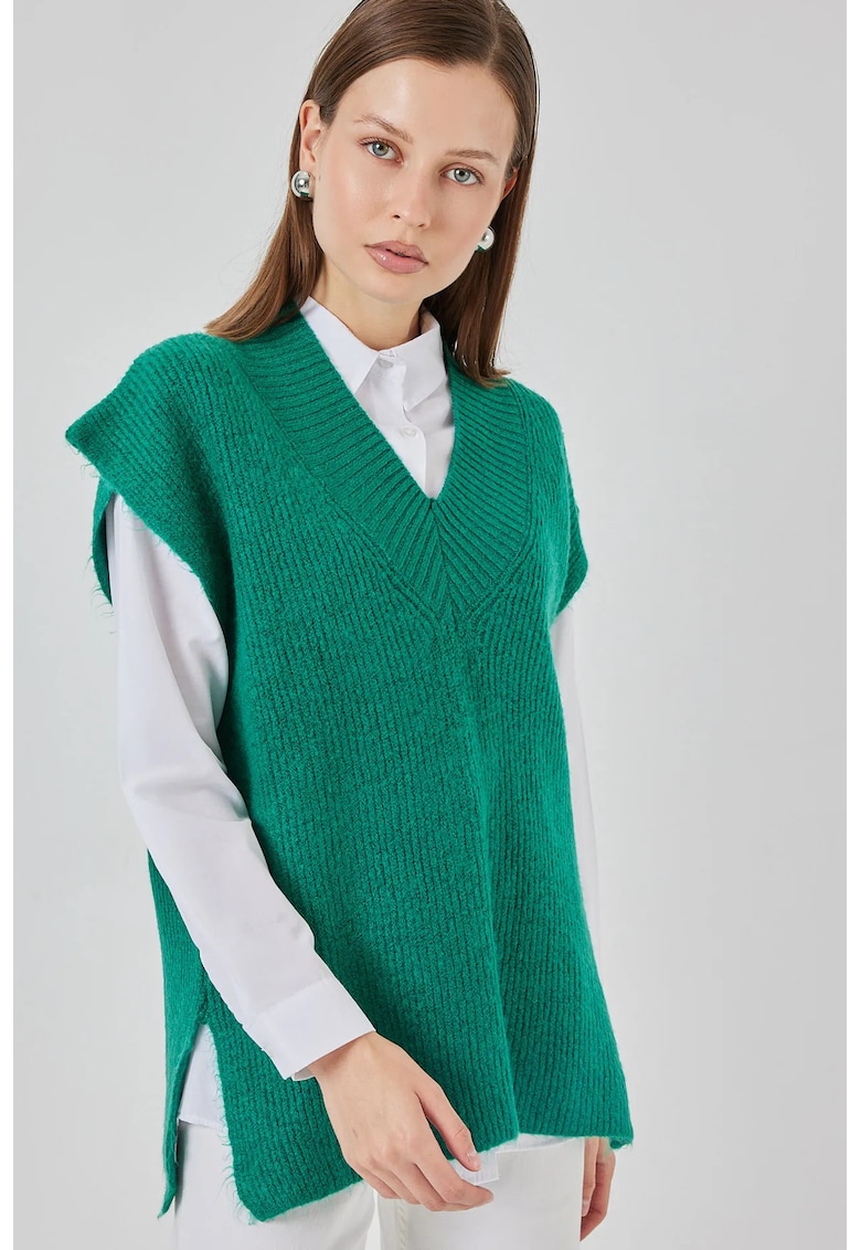 Vesta pulover dama - BigDart - Tricot - Verde Smarald -
