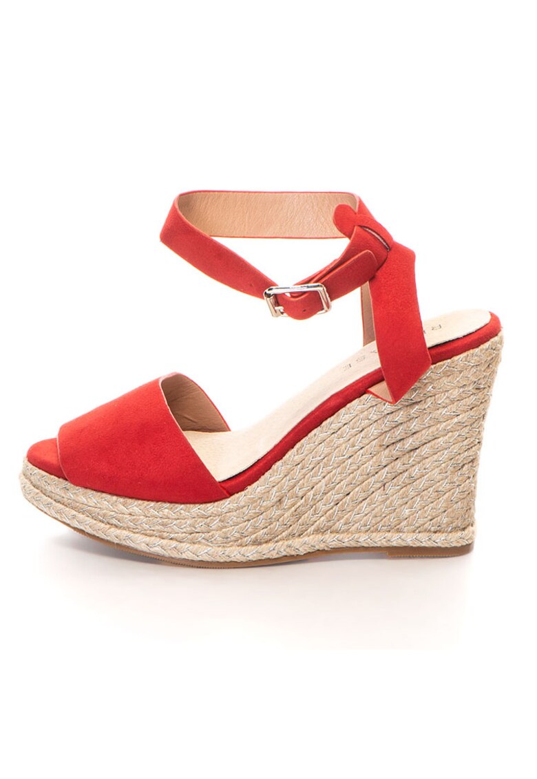 Sandale wedge cu bareta pe glezna - Piele sintetica si interior de piele naturala