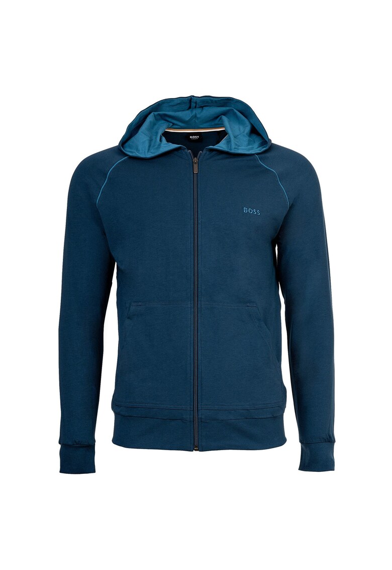 Hanorac cu fermoar si buzunare oblice - Albastru petrol