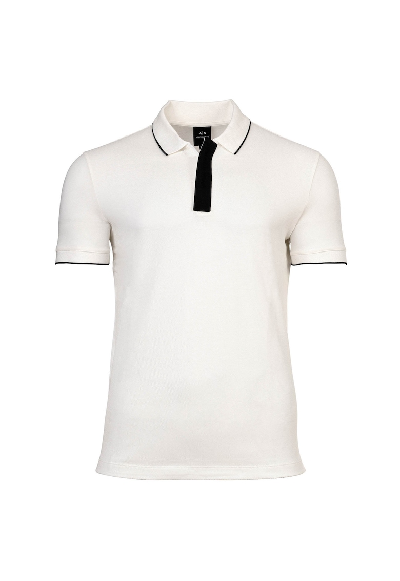 Armani Exchange Tricou polo cu accente cu model in dungi - Alb