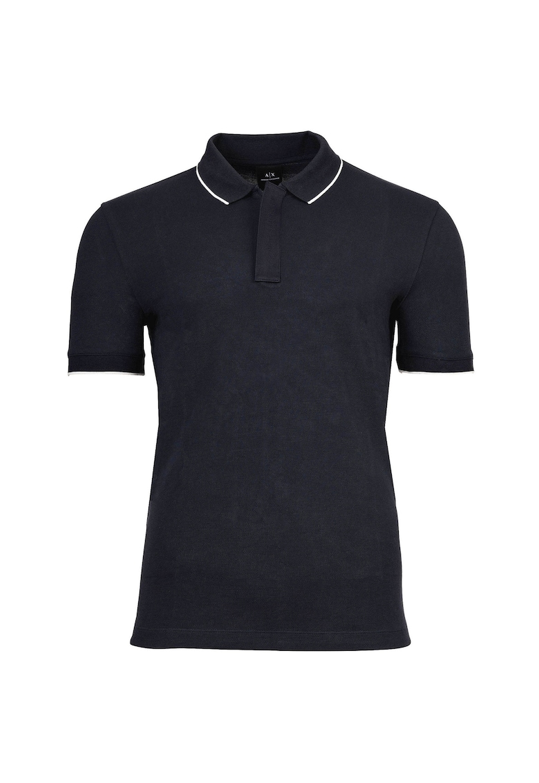 Armani Exchange Tricou polo cu accente cu model in dungi - Albastru inchis